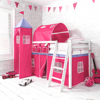 Moro Cabin Bed Midsleeper with Pink Tent, Tower and Tunnel in Classic White - White