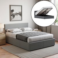 Veronica Fabric Ottoman Bed - Light Grey Linen / Double
