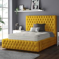 Royal Cushioned Chesterfield Plush Velvet Bed Frame 10 Inch Border - Turmeric / Double