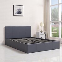Ottoman Side Lift-Up Leather Storage Bed Frame - Grey / Double