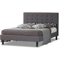 Grey Fabric Small Double 4ft Bed with Wooden Sprung Slatted Base - Grey