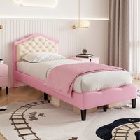 Upholstered Bed Frame with Adjustable Button Tufted Headboard  Pink  Single | Bed Sava
