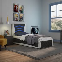 Galaxy Ottoman Storage LED Headboard Gaming Single Bed Frame - Black and White