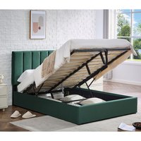 Upholstered Platform Bed with Adjustable Headboard Storage  Green  147cm | Bed Sava