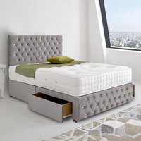 Divan Bed Base with Spanish Bottoned Headboard - Grey / Small Double / No Storage
