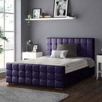 Cube Chesterfield Plush Velvet Bed Frame with Diamonds - Plum / Single