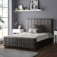 Anastasia Striped Plush Velvet Bed Frame with Diamonds - Charcoal / King