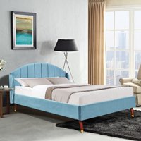 Winged Plush Velvet Fabric Bed Frame with Curved Headboard - Teal / 212cm