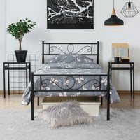 Metal Bed Frame with Scroll Design Headboard - Black / Single