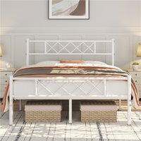 Metal Bed Frame with Cross-design Headboard - White / Double