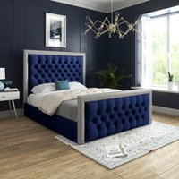 Venice Glitter Border Upholstered Soft Velvet Bed Frame - Blue / Single