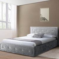 Fabric Diamante Ottoman Bed Frame in Silver or Grey  - Silver / King