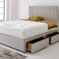 Divan Bed Base with Stripe Headboard - Silver Linen / 150cm / King / 60cm / No Drawers