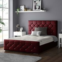 Belle Chesterfield Plush Velvet Bed Frame with Diamonds - Burgundy / King