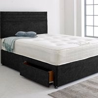 Divan Bed Base with 24" Striped Headboard - Black / 193cm / Single / 2x Drawers Same Side