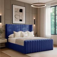 Divan Bed Reinforced Bed with Tiffany Headboard and Footboard - Midnight Blue / Double / 2x Drawers Foot End