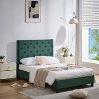 Upholstered Platform Bed with Adjustable Tufted Headboard  Green  147cm | Bed Sava
