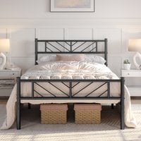 Metal Bed Frame with Arrow Design Headboard and Footboard - Black / Single