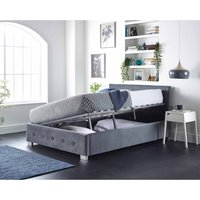Aspire Side Opening Ottoman Storage Bed - Silver crushed velvet fabric / 205cm / Small Double