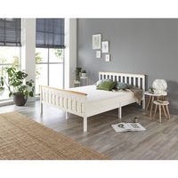 Aspire Atlantic Wood Bed Frame in White with Natural Tops - Natural / Double