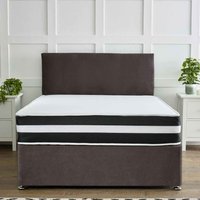 Divan Reinforced Bed Base Set with 20" Headboard - Grey / Single / No Drawers / 180cm
