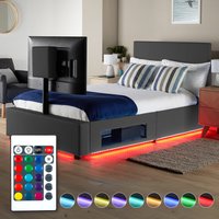XR Living Ava Upholstered TV Bed with LED Lighting - Grey / Double