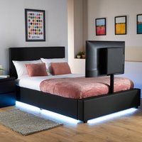 XR Living Ava Upholstered TV Bed with LED Lighting - Black / Small Double