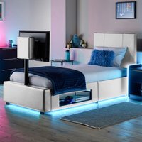 XR Living Ava Upholstered TV Bed with LED Lighting - White / Single
