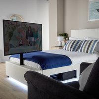 XR Living Ava Upholstered TV Bed with LED Lighting - White / Double
