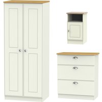 Victoria Ready Assembled 3 Piece Bedroom Set - Cream Ash with Riviera Oak Top