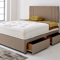 Divan Bed Base with Stripe Headboard - Slate Linen / No Drawers / 135cm / Double / 50cm
