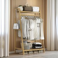 140 x 50CM Bamboo Clothing Rail With Shelves Bedroom Furniture - Natural Brown