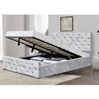 Crushed Velvet Diamante Chesterfield Ottoman Bed - Silver / King