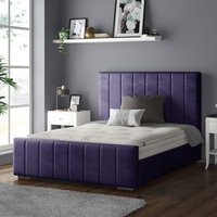 Nala Vertical Striped Plush Velvet Bed Frame - Plum / Double