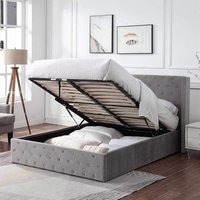 Velvet Winged Ottoman Bed Frame - Grey / King / Yes