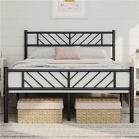 Metal Bed Frame with Arrow Design Headboard and Footboard - Black / Double