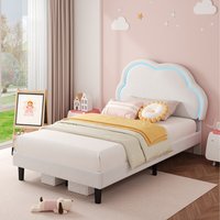 Single Upholstered Bed with LED Adjustable Cute Cloud Headboard - Cream
