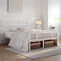 Metal Bed Frame with Scroll Design Headboard - White / Double