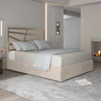 Arabella Upholstered Soft Velvet Metal Bed Frame - Cream / Double