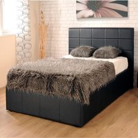 Black Faux Leather Gas Lift Ottoman Bed - Black / Double