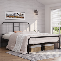 Metal Bed Frame with High Headboard - Black / King