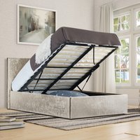 Crush Velvet Ottoman Bed Frame  - Cream / King
