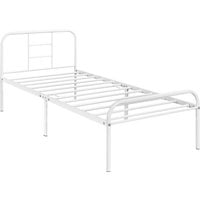 Metal Bed Frame with High Headboard - White / Single