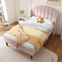 Velvet Upholstered Bed with Slatted Frame and Headboard  Pink  Single | Bed Sava