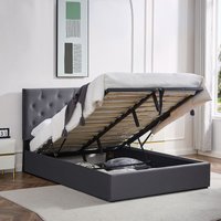 Lift Up Storage Upholstered Platform Bed with Adjustable Tufted Headboard - Grey / 49kg