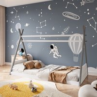 Grey Montessori Pine Wood Kids Bed Frame - Grey and White