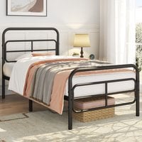 Metal Bed Frame with Geometric Patterned Headboard - Black / Single