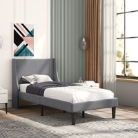 Frank Upholstered Bed Frame with Winged Headboard  - Grey / 97cm