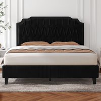 Upholstered Bed Frame with Button Tufted Headboard  Black  King | Bed Sava