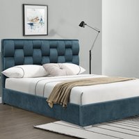 Blue Plush Velvet Weaved Headboard Bed Frame - Duck Egg / Double
